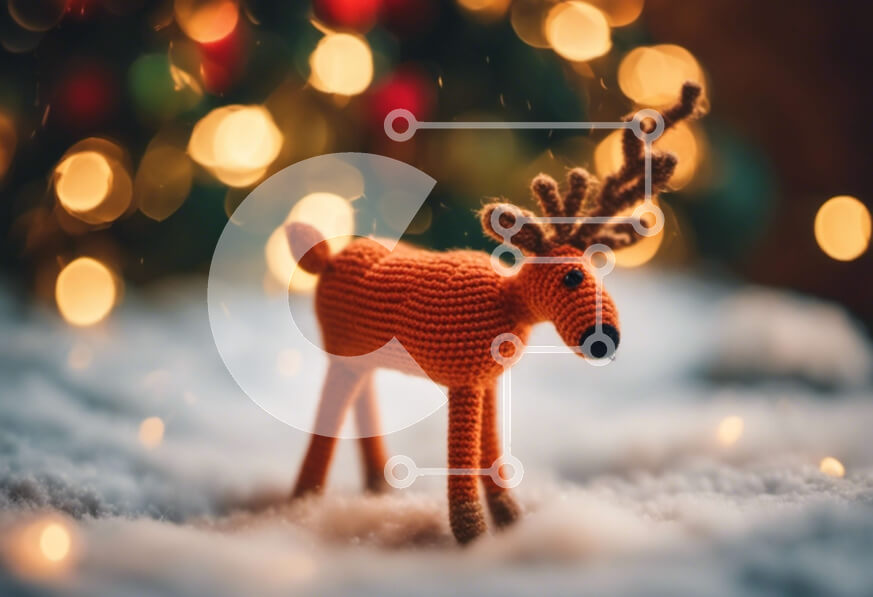 Intra Συλλεκτικό Ξύλινο Παζλ Plywood  4mm - Κροσέ τάρανδοι και χριστουγεννιάτικο δέντρο στο χιόνι Σε Ξύλινο Κουτί - Διαστάσεις Puzzle: 10x10 cm – 25 κομμάτια