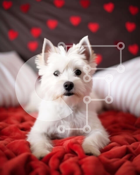 Σετ των 2 Intra Συλλεκτικό Ξύλινο Παζλ Plywood  4mm - Ευτυχισμένος σκύλος στο κρεβάτι με φόντο κόκκινες καρδιές Σε Ξύλινο Κουτί - Διαστάσεις: 10x10 cm – 25 κομμάτια