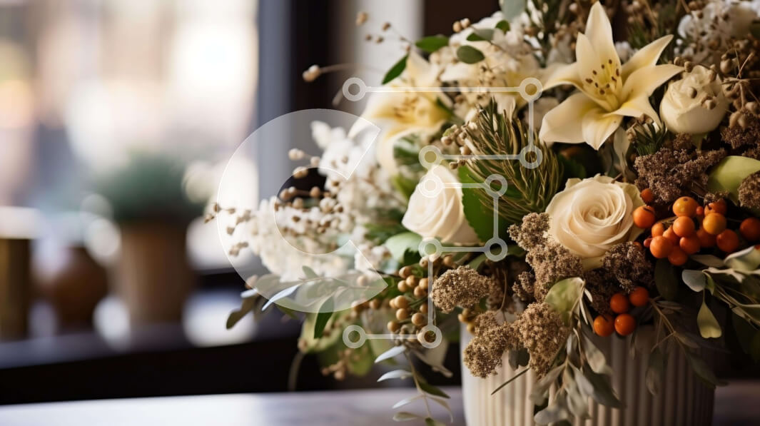 Intra Συλλεκτικό Ξύλινο Παζλ Plywood  4mm - Βάζο με λουλούδια σε ξύλινο τραπέζι με φυτά σε γλάστρες στο φόντο Σε Ξύλινο Κουτί - Διαστάσεις: 10x10 cm – 25 κομμάτια