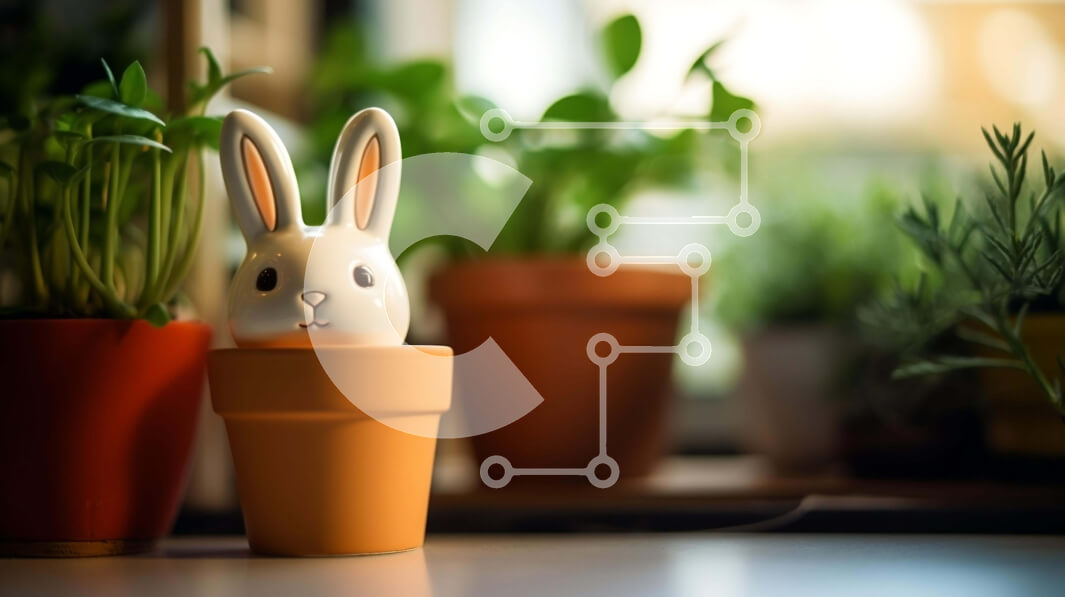 Intra Συλλεκτικό Ξύλινο Παζλ Plywood  4mm - Λευκό ειδώλιο λαγουδάκι στον κήπο με φυτά σε γλάστρες Σε Ξύλινο Κουτί - Διαστάσεις: 10x10 cm – 25 κομμάτια