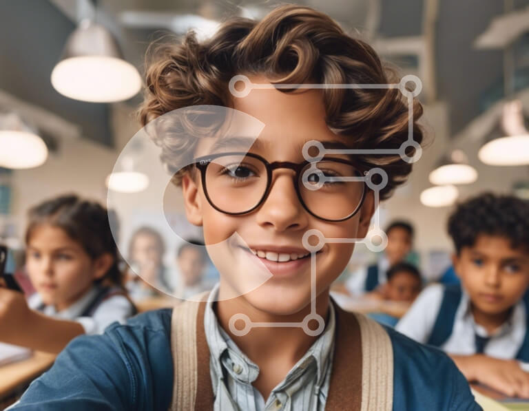 Intra Συλλεκτικό Ξύλινο Παζλ Plywood  4mm - Χαμογελαστό αγόρι στην τάξη του δημοτικού σχολείου Σε Ξύλινο Κουτί - Διαστάσεις Puzzle: 10x10 cm – 25 κομμάτια