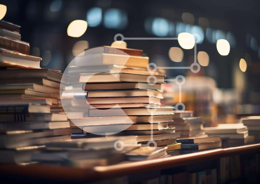 Intra Συλλεκτικό Ξύλινο Παζλ Plywood  4mm - Στοίβα βιβλίων σε ανοιχτό ράφι βιβλίων Σε Ξύλινο Κουτί - Διαστάσεις Puzzle: 10x10 cm – 25 κομμάτια