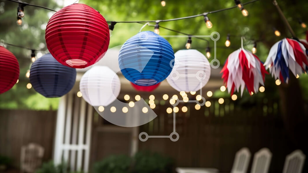 Intra Συλλεκτικό Ξύλινο Παζλ Plywood  4mm - Πατριωτικά στολίδια 4ης Ιουλίου με χάρτινα φαναράκια και σημαίες Σε Ξύλινο Κουτί - Διαστάσεις: 10x10 cm – 25 κομμάτια