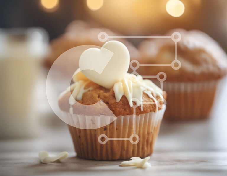 Σετ των 2 Intra Συλλεκτικό Ξύλινο Παζλ Plywood  4mm - Cupcake σε σχήμα καρδιάς με λευκό πάγωμα σε ξύλινη επιφάνεια Σε Ξύλινο Κουτί - Διαστάσεις: 10x10 cm – 25 κομμάτια