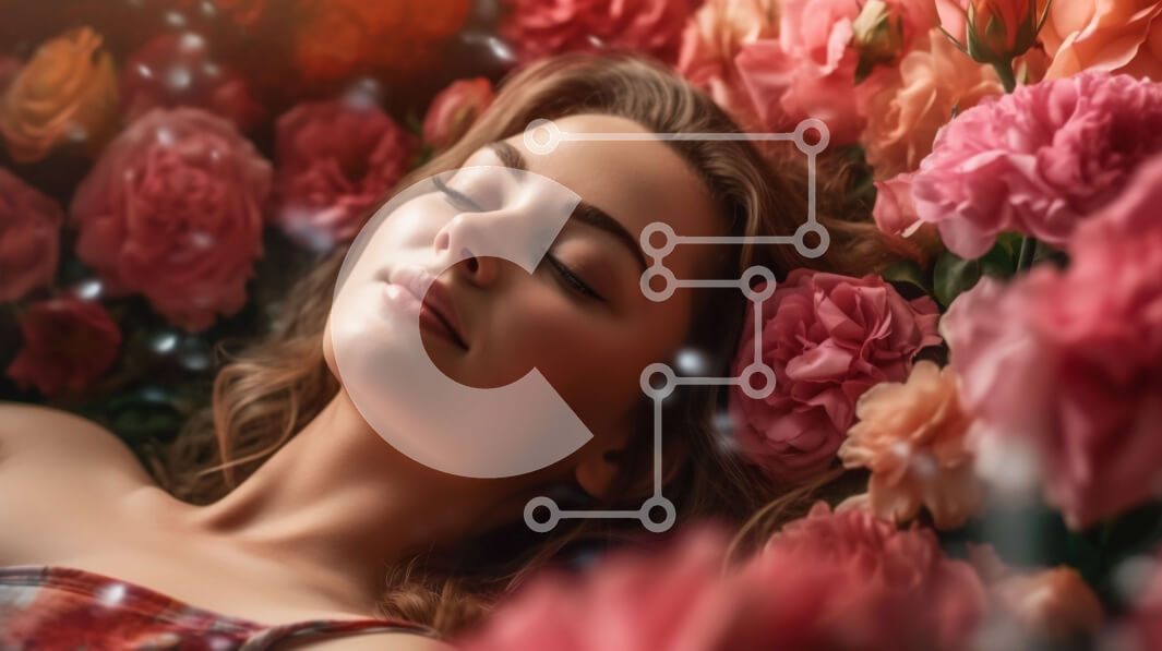 Intra Συλλεκτικό Ξύλινο Παζλ Plywood  4mm - Γαλήνια εικόνα μιας γυναίκας που ξεκουράζεται σε ένα χωράφι με ροζ τριαντάφυλλα Σε Ξύλινο Κουτί - Διαστάσεις: 10x10 cm – 25 κομμάτια