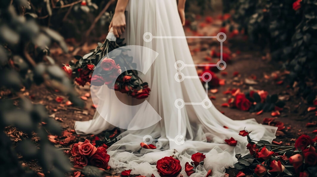 Intra Συλλεκτικό Ξύλινο Παζλ Plywood  4mm - Νύφη με νυφικό με κόκκινα τριαντάφυλλα στο φθινοπωρινό δάσος Σε Ξύλινο Κουτί - Διαστάσεις Puzzle: 10x10 cm – 25 κομμάτια