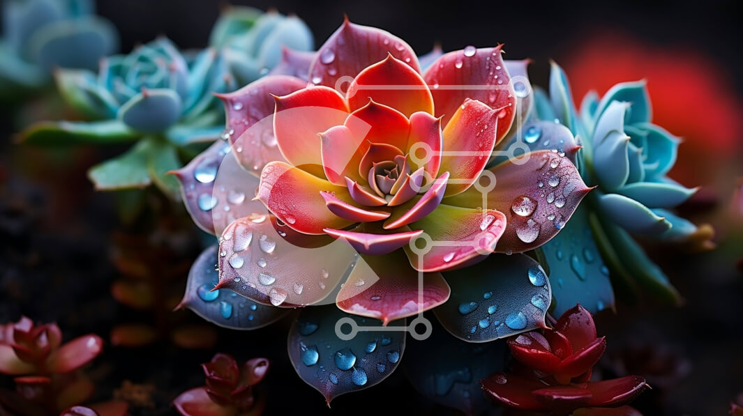 Intra Συλλεκτικό Ξύλινο Παζλ Plywood  4mm - Όμορφη εικόνα ενός πολύχρωμου παχύφυτου με σταγονίδια νερού Σε Ξύλινο Κουτί - Διαστάσεις: 10x10 cm – 25 κομμάτια