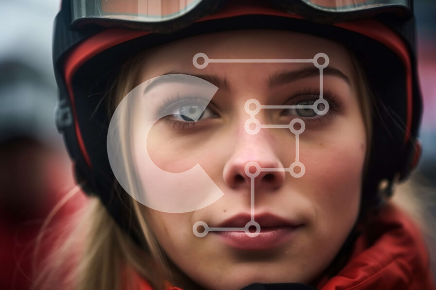 Intra Συλλεκτικό Ξύλινο Παζλ Plywood  4mm - Σοβαρή νεαρή γυναίκα με κόκκινο σακάκι και γυαλιά σκι που κοιτάζει την κάμερα Σε Ξύλινο Κουτί - Διαστάσεις Puzzle: 10x10 cm – 25 κομμάτια