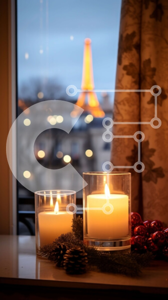 Intra Συλλεκτικό Ξύλινο Παζλ Plywood  4mm - Πύργος του Άιφελ και περβάζι παραθύρου στο φως των κεριών Σε Ξύλινο Κουτί - Διαστάσεις Puzzle: 10x10 cm – 25 κομμάτια