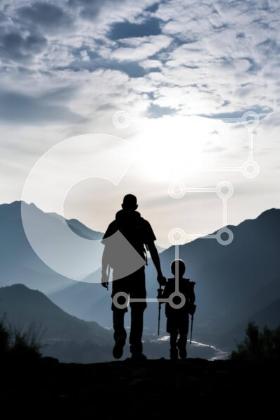 Σετ των 2 Intra Συλλεκτικό Ξύλινο Παζλ Plywood  4mm - Σιλουέτα ανθρώπων που περπατούν στην κορυφή του βουνού Σε Ξύλινο Κουτί - Διαστάσεις: 10x10 cm – 25 κομμάτια