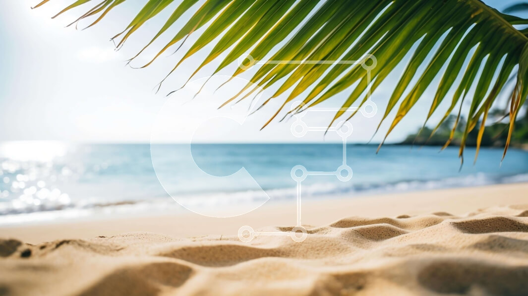 Intra Συλλεκτικό Ξύλινο Παζλ Plywood  4mm - Τροπική παραλία με φοίνικες και θέα στον ωκεανό Σε Ξύλινο Κουτί - Διαστάσεις: 10x10 cm – 25 κομμάτια