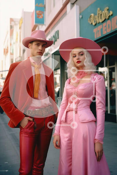 Intra Συλλεκτικό Ξύλινο Παζλ Plywood  4mm - Pink Cowboy Fashion: Κολλήσεις για ζευγάρια στην πολυσύχναστη οδό της πόλης Σε Ξύλινο Κουτί - Διαστάσεις Puzzle: 10x10 cm – 25 κομμάτια