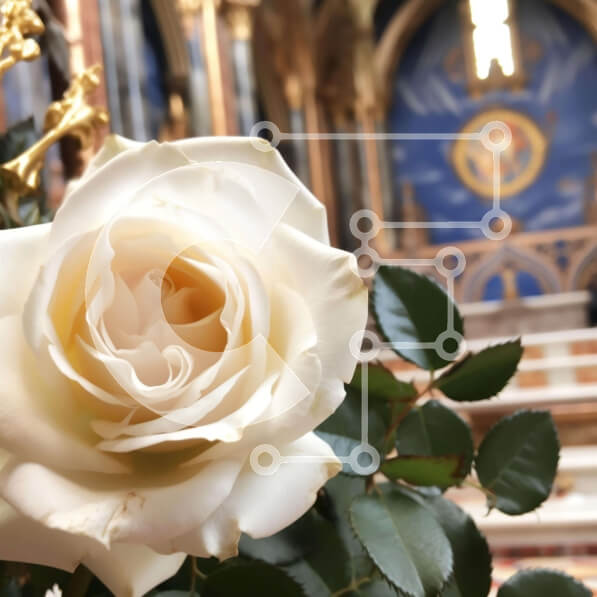 Intra Συλλεκτικό Ξύλινο Παζλ Plywood  4mm - Λευκό τριαντάφυλλο στη διακοσμημένη εκκλησία Σε Ξύλινο Κουτί - Διαστάσεις: 10x10 cm – 25 κομμάτια