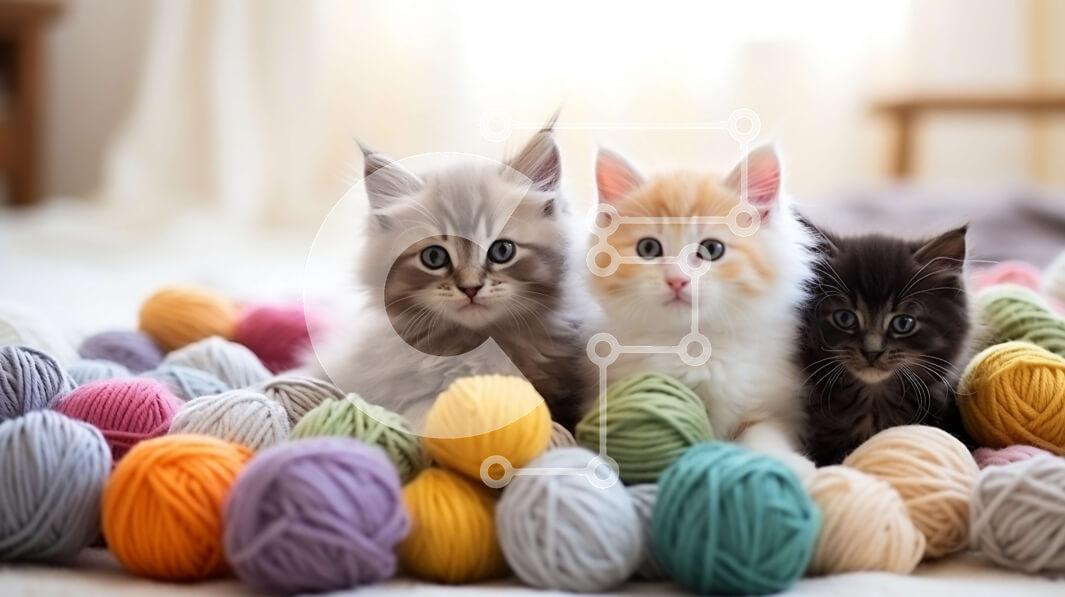 Σετ των 2 Intra Συλλεκτικό Ξύλινο Παζλ Plywood  4mm - Τρία γατάκια που παίζουν με πολύχρωμα νήματα Σε Ξύλινο Κουτί - Διαστάσεις: 10x10 cm – 25 κομμάτια