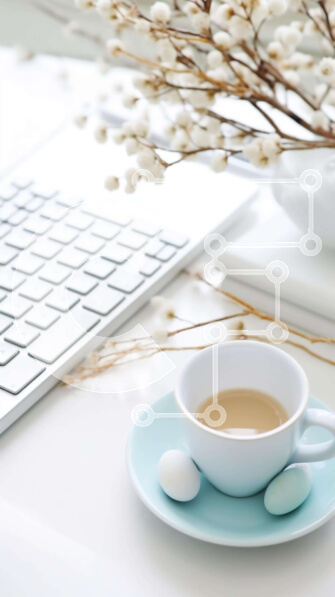 Intra Συλλεκτικό Ξύλινο Παζλ Plywood  4mm - Ανοιξιάτικος χώρος εργασίας με καφέ, πασχαλινό αυγό και λουλούδια Σε Ξύλινο Κουτί - Διαστάσεις Puzzle: 10x10 cm – 25 κομμάτια