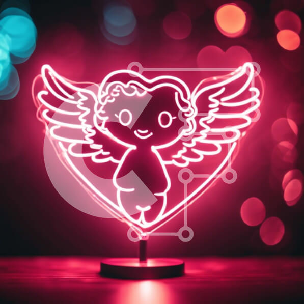 Intra Συλλεκτικό Ξύλινο Παζλ Plywood  4mm - Φως νέον σε σχήμα καρδιάς με κεφάλι αγγέλου και φτερά Σε Ξύλινο Κουτί - Διαστάσεις Puzzle: 10x10 cm – 25 κομμάτια