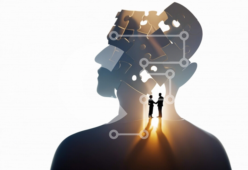 Intra Συλλεκτικό Ξύλινο Παζλ Plywood  4mm - Αφηρημένη απεικόνιση σιλουέτας ομαδικής εργασίας και επίλυσης προβλημάτων Σε Ξύλινο Κουτί - Διαστάσεις Puzzle: 10x10 cm – 25 κομμάτια