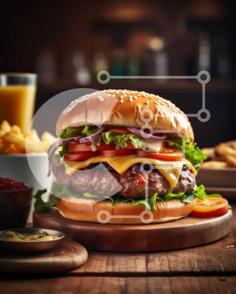 Σετ των 2 Intra Συλλεκτικό Ξύλινο Παζλ Plywood  4mm - Νόστιμο Cheeseburger με φρέσκα λαχανικά και τραγανές πατάτες Σε Ξύλινο Κουτί - Διαστάσεις: 10x10 cm – 25 κομμάτια