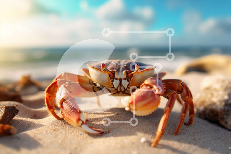 Intra Συλλεκτικό Ξύλινο Παζλ Plywood  4mm - Κοντινή εικόνα ενός καβουριού που στέκεται στην παραλία Σε Ξύλινο Κουτί - Διαστάσεις: 10x10 cm – 25 κομμάτια