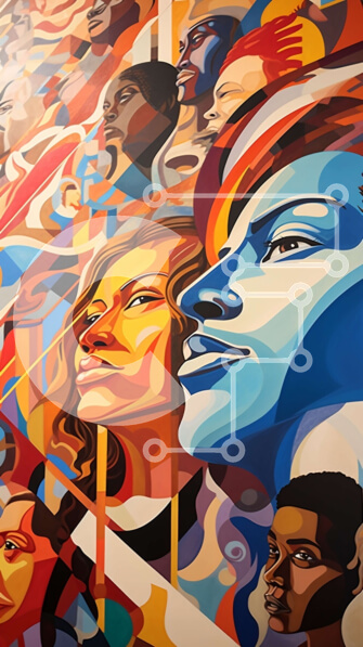 Intra Συλλεκτικό Ξύλινο Παζλ Plywood  4mm - Ζωντανή τοιχογραφία ανθρώπων από διαφορετικές φυλές και εθνότητες Σε Ξύλινο Κουτί - Διαστάσεις Puzzle: 10x10 cm – 25 κομμάτια