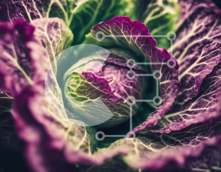 Σετ των 2 Intra Συλλεκτικό Ξύλινο Παζλ Plywood  4mm - Κοντινό πλάνο ενός πορφυρού λάχανου με πράσινα φύλλα Σε Ξύλινο Κουτί - Διαστάσεις: 10x10 cm – 25 κομμάτια