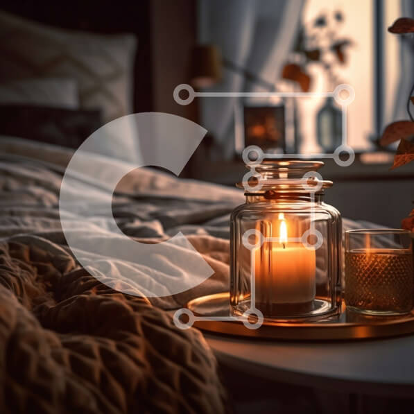 Intra Συλλεκτικό Ξύλινο Παζλ Plywood  4mm - Άνετο υπνοδωμάτιο με φωτισμένο κερί στο τραπέζι Σε Ξύλινο Κουτί - Διαστάσεις Puzzle: 10x10 cm – 25 κομμάτια