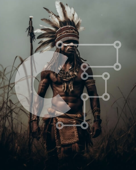 Intra Συλλεκτικό Ξύλινο Παζλ Plywood  4mm - Αυθεντική εικόνα ενός Αφρικανού με παραδοσιακή ενδυμασία και δόρυ Σε Ξύλινο Κουτί - Διαστάσεις Puzzle: 10x10 cm – 25 κομμάτια