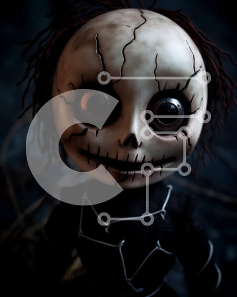 Intra Συλλεκτικό Ξύλινο Παζλ Plywood  4mm - Vintage ασπρόμαυρη κούκλα σκελετού Σε Ξύλινο Κουτί - Διαστάσεις Puzzle: 10x10 cm – 25 κομμάτια