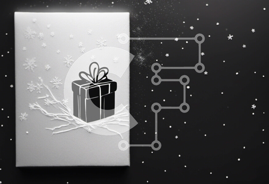 Intra Συλλεκτικό Ξύλινο Παζλ Plywood  4mm - Χριστουγεννιάτικο κουτί δώρου σε μαύρο φόντο με νιφάδες χιονιού Σε Ξύλινο Κουτί - Διαστάσεις: 10x10 cm – 25 κομμάτια