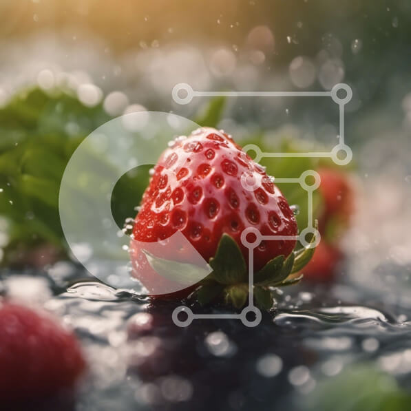 Σετ των 2 Intra Συλλεκτικό Ξύλινο Παζλ Plywood  4mm - Κοντινό πλάνο φρέσκιας και ώριμης φράουλας με σταγονίδια νερού Σε Ξύλινο Κουτί - Διαστάσεις: 10x10 cm – 25 κομμάτια