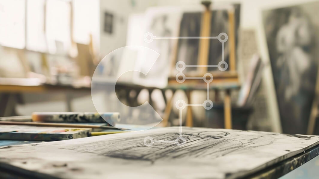 Intra Συλλεκτικό Ξύλινο Παζλ Plywood  4mm - Χώρος εργασίας καλλιτέχνη με καβαλέτο και πίνακες ζωγραφικής Σε Ξύλινο Κουτί - Διαστάσεις Puzzle: 10x10 cm – 25 κομμάτια