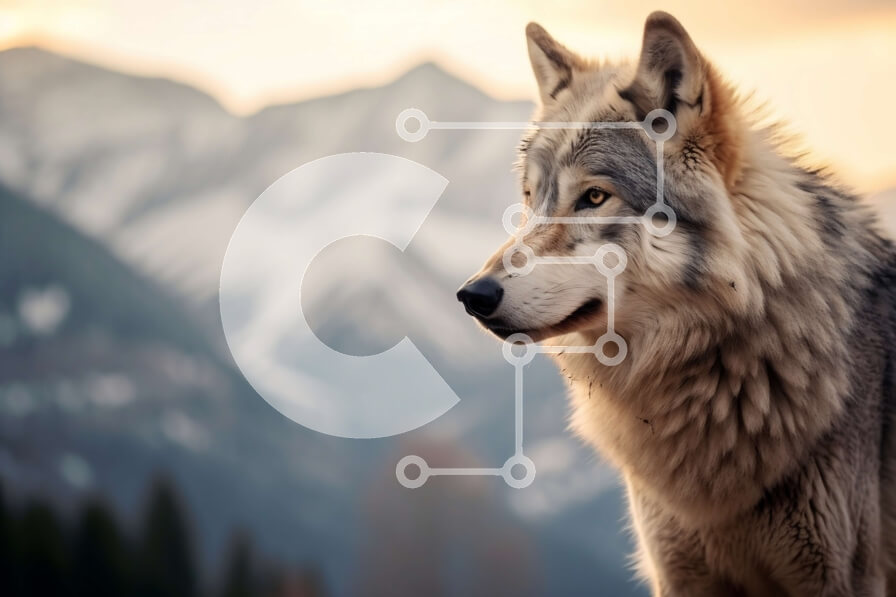 Σετ των 2 Intra Συλλεκτικό Ξύλινο Παζλ Plywood  4mm - Όμορφη εικόνα ενός γκρίζου λύκου σε ένα χιονισμένο ορεινό τοπίο Σε Ξύλινο Κουτί - Διαστάσεις: 10x10 cm – 25 κομμάτια