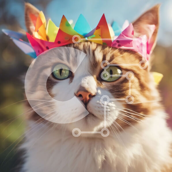 Intra Συλλεκτικό Ξύλινο Παζλ Plywood  4mm - Χαριτωμένη γάτα που φορά πολύχρωμο χάρτινο στέμμα Σε Ξύλινο Κουτί - Διαστάσεις: 10x10 cm – 25 κομμάτια