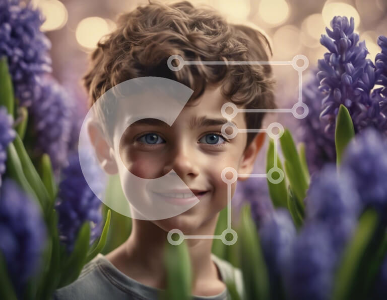 Intra Συλλεκτικό Ξύλινο Παζλ Plywood  4mm - Αθώα Ευτυχία: Νεαρό αγόρι σε ένα χωράφι με μωβ λουλούδια Σε Ξύλινο Κουτί - Διαστάσεις Puzzle: 10x10 cm – 25 κομμάτια