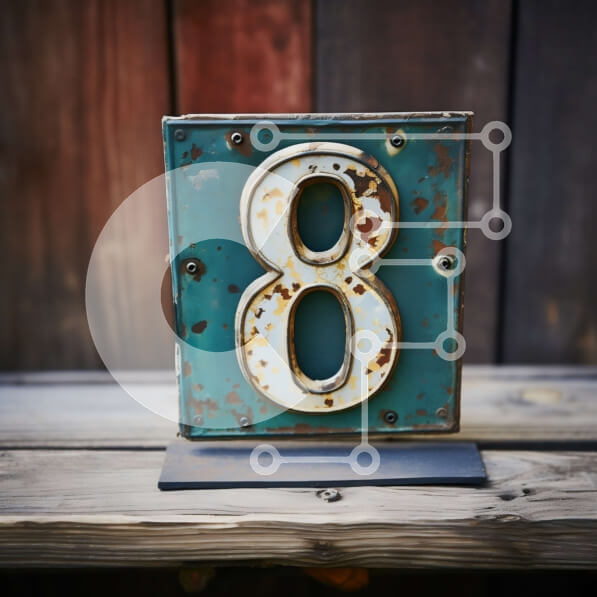 Intra Συλλεκτικό Ξύλινο Παζλ Plywood  4mm - Vintage σκουριασμένο μέταλλο νούμερο 8 πινακίδα σε ξύλινο σταντ Σε Ξύλινο Κουτί - Διαστάσεις Puzzle: 10x10 cm – 25 κομμάτια