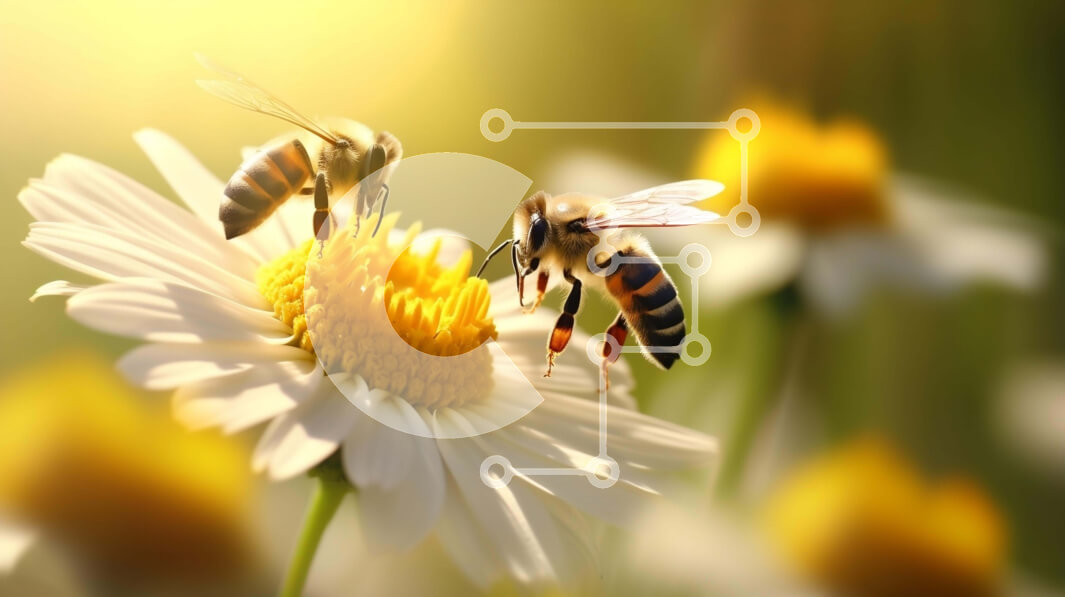 Intra Συλλεκτικό Ξύλινο Παζλ Plywood  4mm - Μέλισσες που τρέφονται με λουλούδι μαργαρίτας Σε Ξύλινο Κουτί - Διαστάσεις: 10x10 cm – 25 κομμάτια