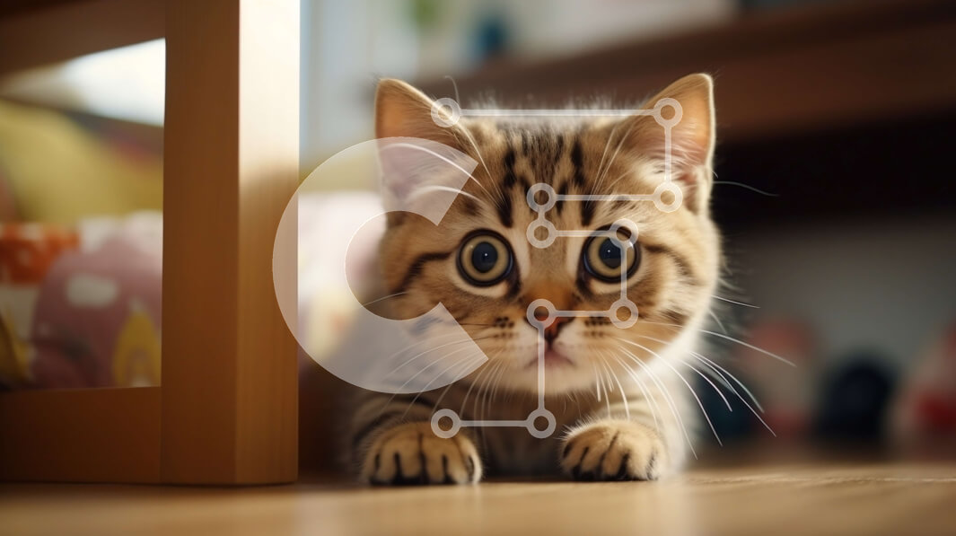 Σετ των 2 Intra Συλλεκτικό Ξύλινο Παζλ Plywood  4mm - Περίεργο γατάκι που κάθεται στο ξύλινο πάτωμα Σε Ξύλινο Κουτί - Διαστάσεις: 10x10 cm – 25 κομμάτια