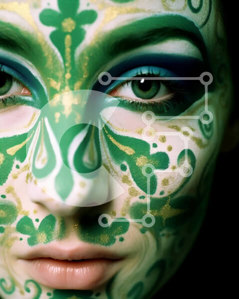 Intra Συλλεκτικό Ξύλινο Παζλ Plywood  4mm - Εκπληκτικό πορτρέτο γυναίκας με πράσινο χρώμα προσώπου και περίπλοκα σχέδια Σε Ξύλινο Κουτί - Διαστάσεις Puzzle: 10x10 cm – 25 κομμάτια