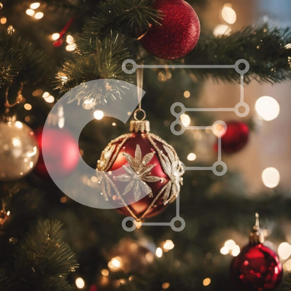 Intra Συλλεκτικό Ξύλινο Παζλ Plywood  4mm - Εορταστικό χριστουγεννιάτικο δέντρο στολισμένο με κόκκινα και χρυσά στολίδια Σε Ξύλινο Κουτί - Διαστάσεις: 10x10 cm – 25 κομμάτια