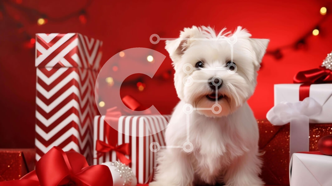 Intra Συλλεκτικό Ξύλινο Παζλ Plywood  4mm - Μικρό λευκό σκυλάκι με κόκκινα δώρα και διακοσμητικά Σε Ξύλινο Κουτί - Διαστάσεις: 10x10 cm – 25 κομμάτια