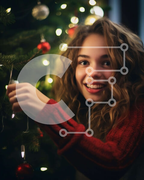 Intra Συλλεκτικό Ξύλινο Παζλ Plywood  4mm - Νεαρή γυναίκα που διακοσμεί το χριστουγεννιάτικο δέντρο με τα στολίδια και τα φώτα Σε Ξύλινο Κουτί - Διαστάσεις: 10x10 cm – 25 κομμάτια