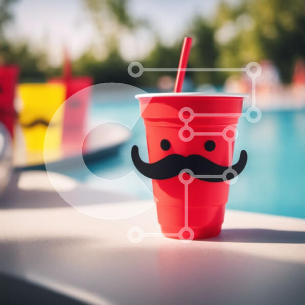 Intra Συλλεκτικό Ξύλινο Παζλ Plywood  4mm - Κόκκινο πλαστικό κύπελλο με σχέδιο μουστάκι Σε Ξύλινο Κουτί - Διαστάσεις Puzzle: 10x10 cm – 25 κομμάτια