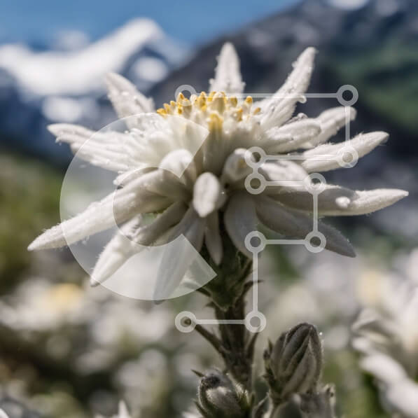 Intra Συλλεκτικό Ξύλινο Παζλ Plywood  4mm - Λευκό λουλούδι με κίτρινο κέντρο σε ορεινό τοπίο Σε Ξύλινο Κουτί - Διαστάσεις: 10x10 cm – 25 κομμάτια