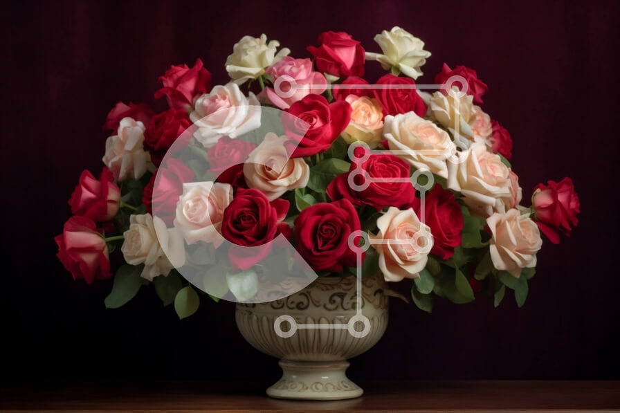 Intra Συλλεκτικό Ξύλινο Παζλ Plywood  4mm - Όμορφη εικόνα με κόκκινα και λευκά τριαντάφυλλα σε ένα βάζο σε ένα ξύλινο τραπέζι Σε Ξύλινο Κουτί - Διαστάσεις: 10x10 cm – 25 κομμάτια