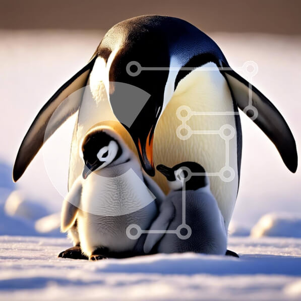 Intra Συλλεκτικό Ξύλινο Παζλ Plywood  4mm - Μητέρα πιγκουίνος και δύο νεοσσοί που δένονται στο χιόνι Σε Ξύλινο Κουτί - Διαστάσεις: 10x10 cm – 25 κομμάτια