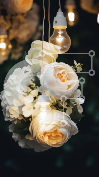 Intra Συλλεκτικό Ξύλινο Παζλ Plywood  4mm - Μπουκέτο με λευκά λουλούδια που κρέμονται από λαμπτήρες Σε Ξύλινο Κουτί - Διαστάσεις Puzzle: 10x10 cm – 25 κομμάτια