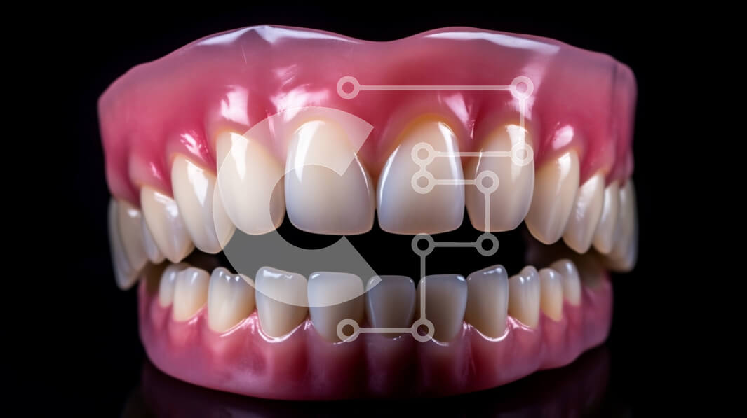 Intra Συλλεκτικό Ξύλινο Παζλ Plywood  4mm - Κοντινή όψη ρεαλιστικών οδοντοστοιχιών από ροζ πλαστικό Σε Ξύλινο Κουτί - Διαστάσεις Puzzle: 10x10 cm – 25 κομμάτια