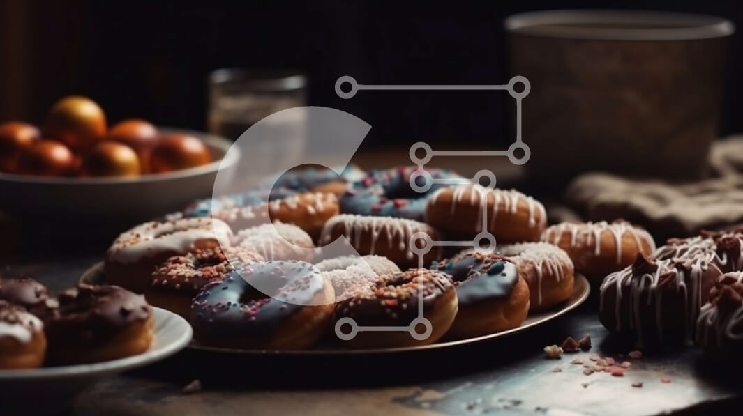 Σετ των 2 Intra Συλλεκτικό Ξύλινο Παζλ Plywood  4mm - Νόστιμα ντόνατς και καφές σε ένα τραπέζι Σε Ξύλινο Κουτί - Διαστάσεις: 10x10 cm – 25 κομμάτια