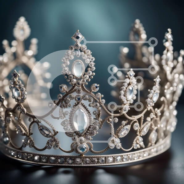 Σετ των 2 Intra Συλλεκτικό Ξύλινο Παζλ Plywood  4mm - Περίπλοκο ασημένιο στέμμα με πολύτιμους λίθους σε σκούρο φόντο Σε Ξύλινο Κουτί - Διαστάσεις: 10x10 cm – 25 κομμάτια