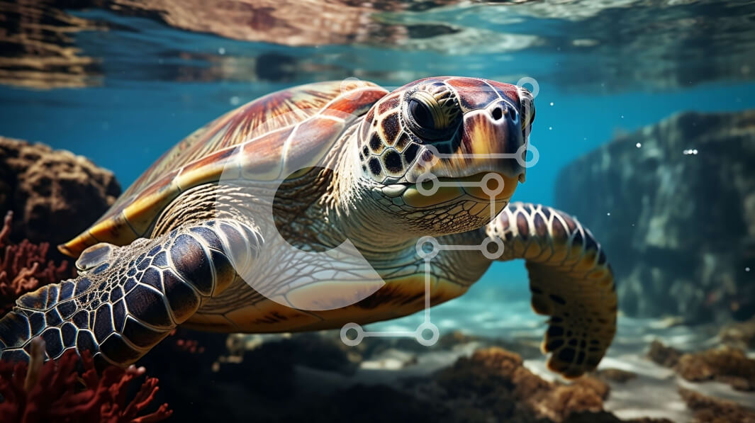 Intra Συλλεκτικό Ξύλινο Παζλ Plywood  4mm - Θαλάσσια χελώνα που κολυμπά στα καταγάλανα νερά με τους πολύχρωμους κοραλλιογενείς υφάλους Σε Ξύλινο Κουτί - Διαστάσεις: 10x10 cm – 25 κομμάτια